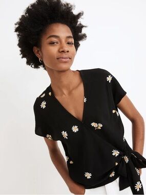 NWT Madewell Sash-Tie Wrap Top in Lazy Daisies Size Small Summer Floral